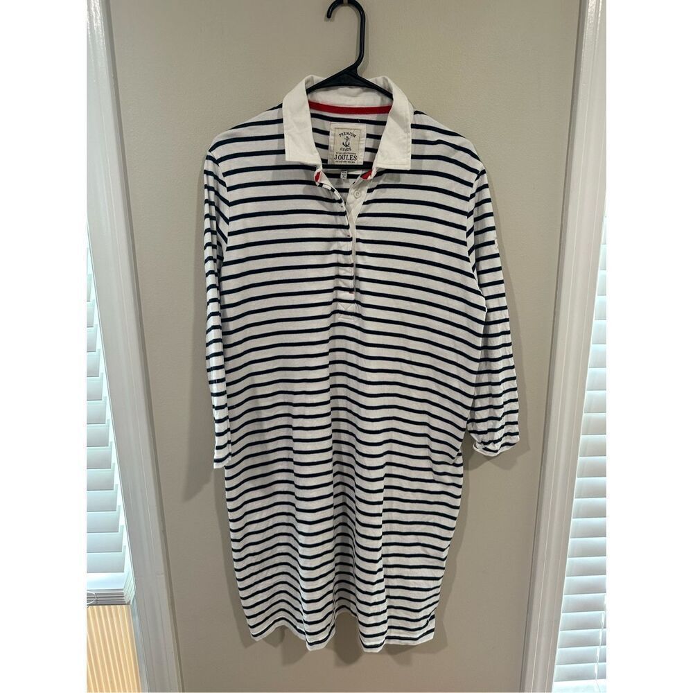 Joules Winona Rugby Dress Navy White Stripes 3/4 Sleeve US 14 - Picture 2 of 5